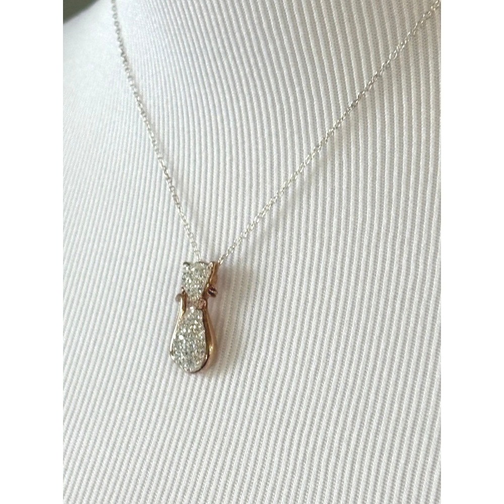 Classy Cat Rose Gold Plated AU Sterling Silver Swarovski Crystals Necklace 18" - Picture 4 of 13